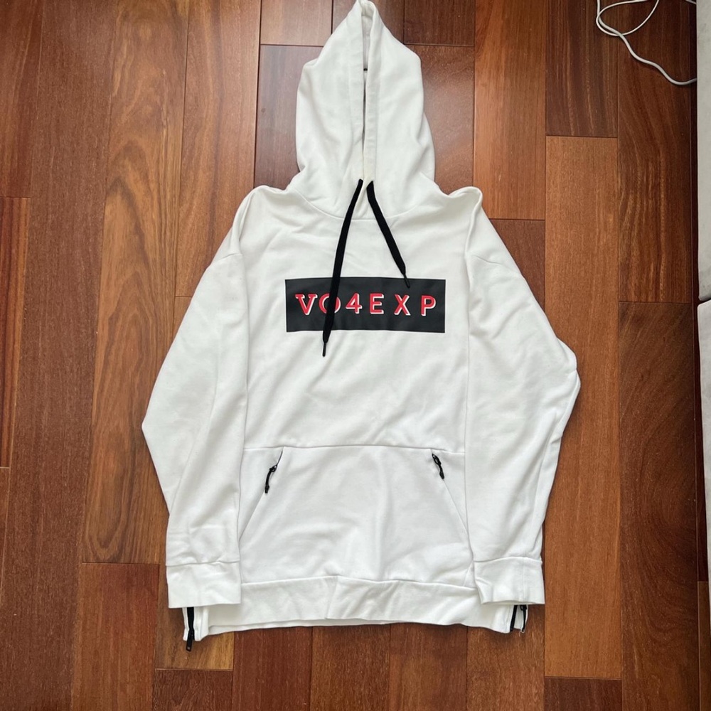 Express White Hoodie with Black and Red Accents